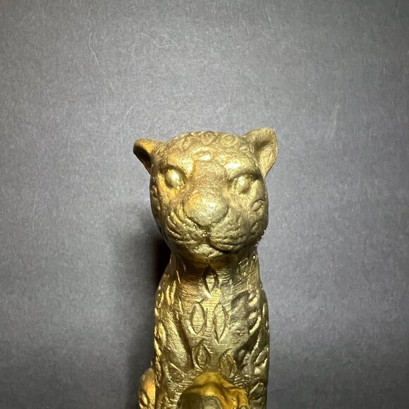 Decorative Gold Tone Metal Wildcat Cheetah Leopard Statue Figure Bookend 6.5" - Picture 2 of 6